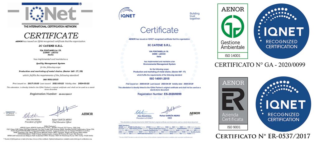 3C Catene - CERTIFICATI ISO